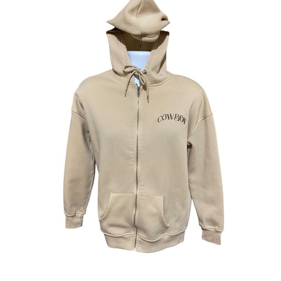 Cowboy Hoodie Full Zip Unisex Western Living The Rodeo Life Beige M/L - Picture 2 of 10